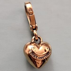 Juicy Couture Small Mini Gold 3D Solid Puffed Banner Heart Charm Love 4 Bracelet